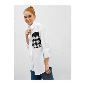 Koton Women's White Plaid Pocket Cotton Shirt vyobraziť