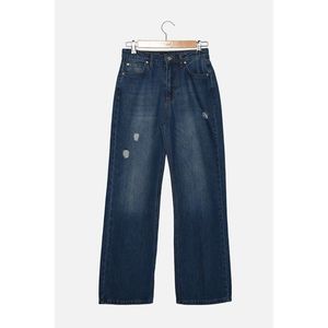 Trendyol Blue Petite Ripped Detailed High Waist 90's Wide Leg Jeans vyobraziť