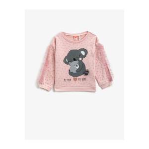 Koton Pink Cotton Printed Tulle Detailed Sweatshirt vyobraziť