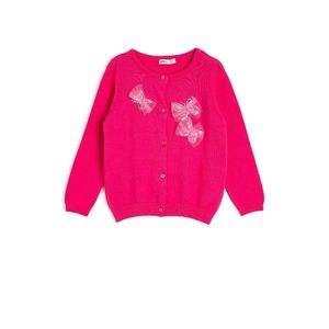 Koton Girl Pink Cotton Crew Neck Sequin Detailed Knitwear Cardigan vyobraziť