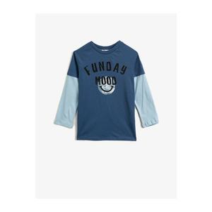 Koton Boys Navy Blue Cotton Printed Crew Neck Long Sleeved T-Shirt vyobraziť
