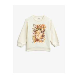 Koton Girl's Ecru Organic Cotton Printed Crew Neck Long Sleeve Sweatshirt vyobraziť