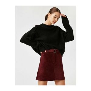 Koton Women's Burgundy Cotton Corduroy Belt Mini Skirt vyobraziť
