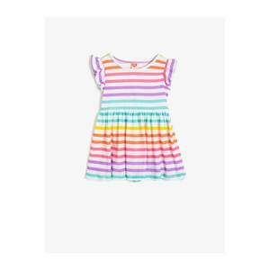 Koton Baby Girl Ecru Striped Crew Neck Short Sleeve Dress vyobraziť