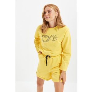 Trendyol Yellow Printed Boyfriend Pattern Knitted Pajamas Set vyobraziť