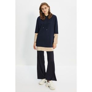 Trendyol Navy Blue-Beige Knitted Sweatshirt vyobraziť