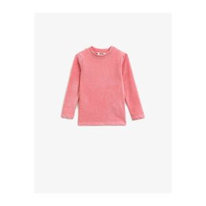 Koton Girl Pink Velvet Crew Neck Long Sleeved T-Shirt vyobraziť