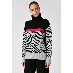 Koton Women's Black Desire Sabanci for Cotton Turtleneck Long Sleeve Animal Printed Sweater vyobraziť
