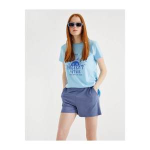 Koton Women's Printed Cotton Blue T-Shirt vyobraziť