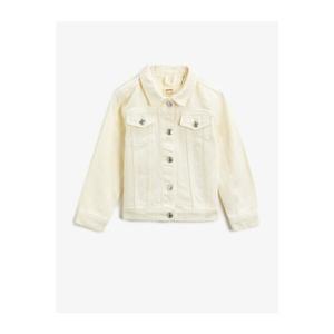 Koton Girl Ecru Classic Collar Pocket Cotton Jean Jacket vyobraziť