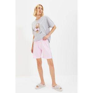 Trendyol Gray-Pink Printed Knitted Pajamas Set vyobraziť