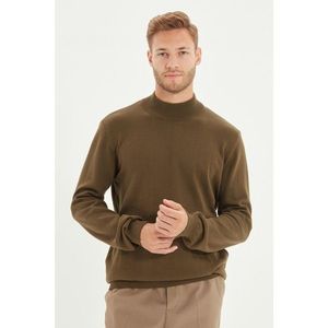 Trendyol Khaki Men's Slim Fit Half Turtleneck 100% Cotton Basic Sweater vyobraziť