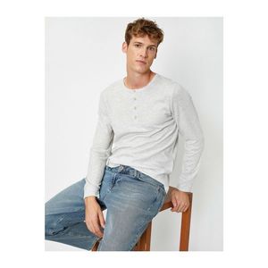 Koton Men's Gray Button Collar Long Sleeve T-Shirt vyobraziť