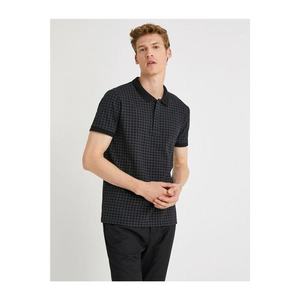 Koton Men's Black Check Cotton Slim Fit Polo Neck T-Shirt vyobraziť