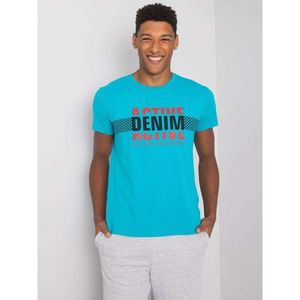 Turquoise men's cotton t-shirt with a print vyobraziť
