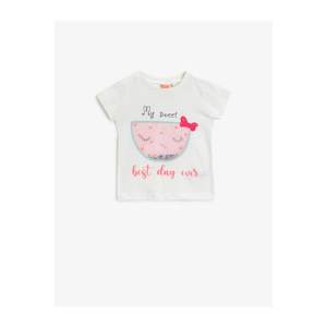 Koton Baby Girl Ecru Girl Ecru Crew Neck Short Sleeve Cotton Printed T-Shirt vyobraziť