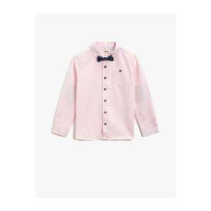 Koton Boy Pink Cotton Bow Tie Classic Collar Long Sleeve Shirt vyobraziť