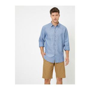 Koton Men's Navy Blue Striped Long Sleeve Shirt vyobraziť