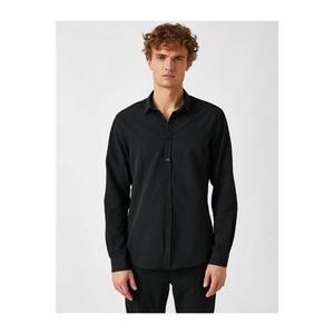 Koton Men's Black Classic Collar Long Sleeve Basic Shirt vyobraziť