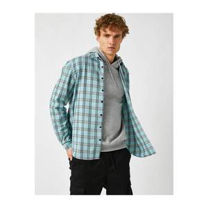 Koton Men's Green Checkered Classic Collar Long Sleeve Shirt vyobraziť