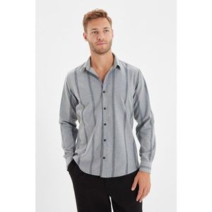 Trendyol Gray Men's Slim Fit Shirt Collar Striped Epaulette Shirt vyobraziť