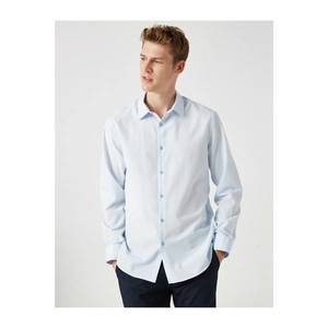 Koton Men's Blue Classic Collar Basic Long Sleeve Shirt vyobraziť