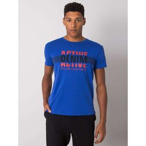 Men's dark blue cotton t-shirt with a print vyobraziť