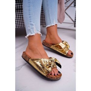 Women's Slippers With A Bow Gold Metalics vyobraziť