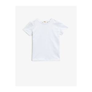 Koton Girl's White Short Sleeve Cotton Crew Neck T-Shirt vyobraziť