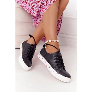 Openwork Leather Sneakers With Flowers Black Spring vyobraziť