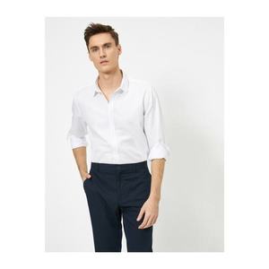 Koton Men's White Classic Collar Long Sleeve Slim Fit Smart Shirt vyobraziť