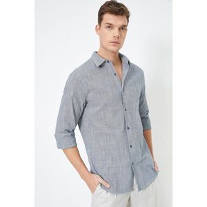 Koton Men's Navy Blue Classic Collar Long Sleeve Shirt vyobraziť