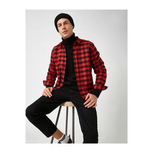 Koton Men's Red Squared Long Sleeve Classic CollarEd Shirt vyobraziť
