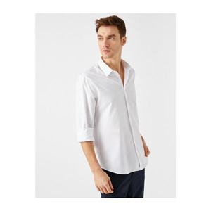 Koton Men's White Classic Collar Long Sleeve Basic Cotton Shirt vyobraziť