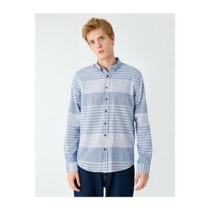 Koton Men's Blue Cotton Long Sleeve Patterned Shirt vyobraziť