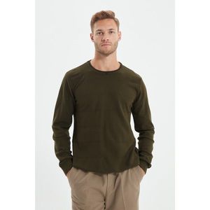 Trendyol Khaki Men's Slim Fit Crew Neck Striped Detailed Sweater vyobraziť