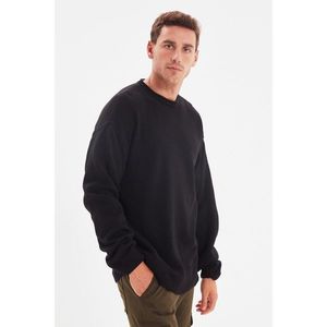 Trendyol Black Men's Oversize Crew Neck Side Buttons Knitwear Sweater vyobraziť