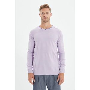 Trendyol Lilac Men's Slim Fit Crew Neck Striped Detailed Sweater vyobraziť