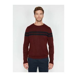 Koton Men's Burgundy Striped Sweater vyobraziť