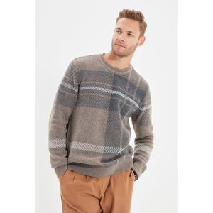 Trendyol Mink Men Slim Fit Crew Neck Plaid Knitwear Sweater vyobraziť