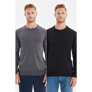 Trendyol Black-Anthracite Men's Slim Fit Crew Neck 2-Pack Sweater vyobraziť