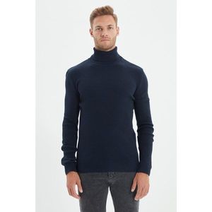 Trendyol Navy Blue Men's Slim Fit Turtleneck Corduroy Knitted Sweater vyobraziť
