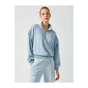 Koton Women's Blue Long Sleeve Zippered Standing Collar Blouse vyobraziť