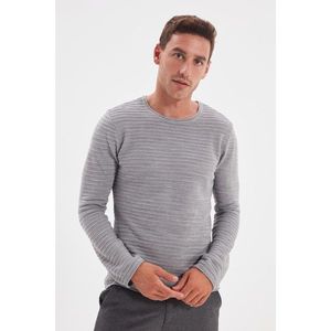 Trendyol Gray Men's Crew Neck Textured Slim Fit Knitwear Sweater vyobraziť