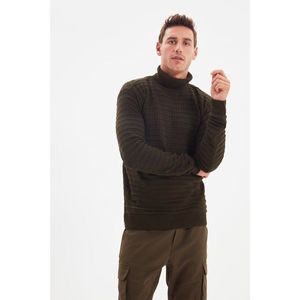 Trendyol Khaki Men's Slim Fit Turtleneck Textured Knitwear Sweater vyobraziť