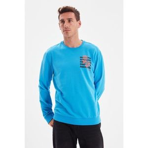 Trendyol Blue Men Regular Fit Long Sleeve Crew Neck Printed Sweatshirt vyobraziť