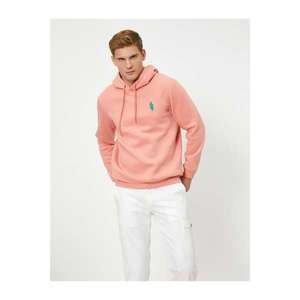 Koton Men's Pink Hooded Long Sleeve Sweatshirt with Embroidery Detail vyobraziť