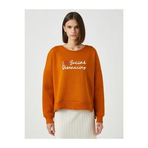 Koton Printed Sweatshirt with Women's Brown Cotton Bike Collar vyobraziť