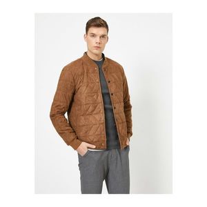 Koton Bomber Collar Ribanali Quilted Suede Coat with Detail vyobraziť