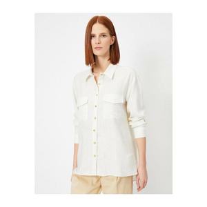 Koton Women's White Pocket Detailed Silvery Striped Viscose Shirt vyobraziť